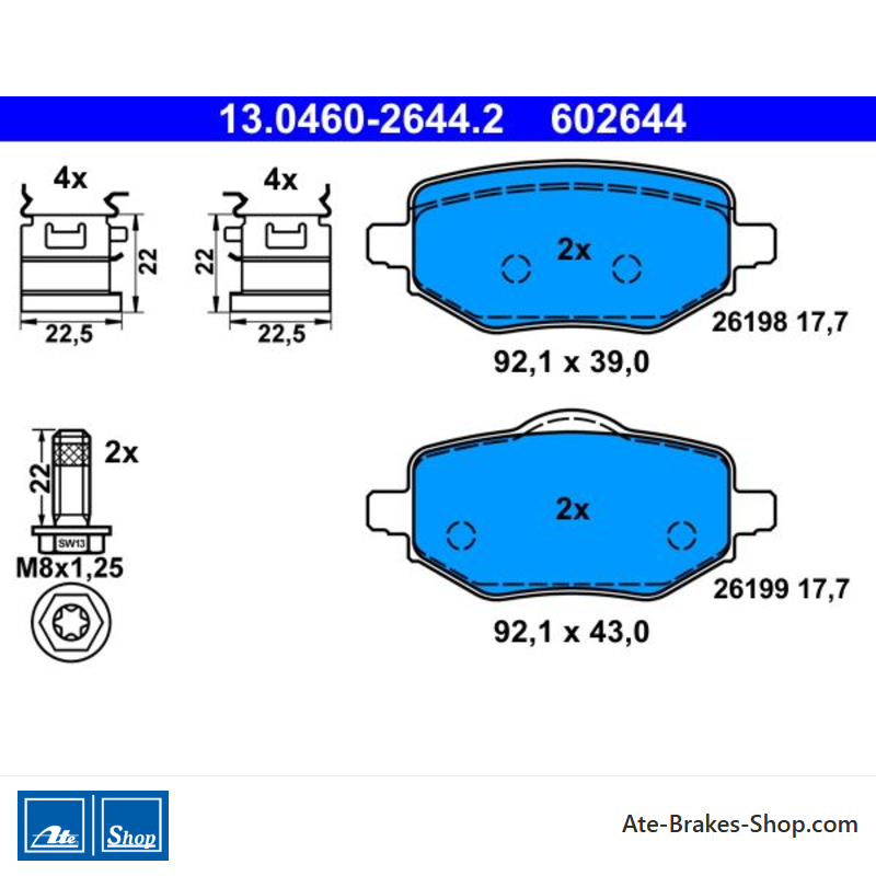ATE originale Bremsbeläge (13046026442) für Citroën, Opel, Peugeot