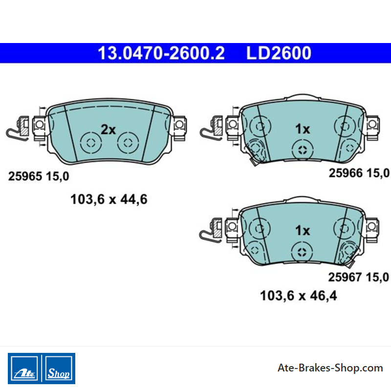 ATE originele keramische remblokken (13047026002) voor Nissan, Renault