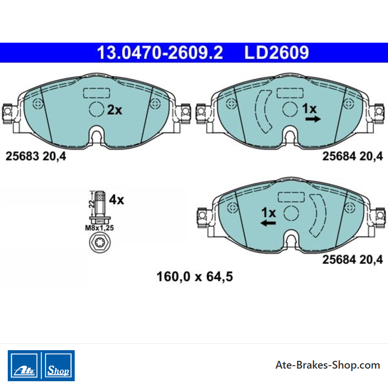 ATE originale keramische Bremsbeläge (13047026092) für Audi, Ford, Skoda, Volkswagen (VW)