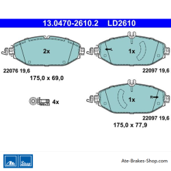 ATE original ceramic brake pads (13047026102) for Mercedes-Benz