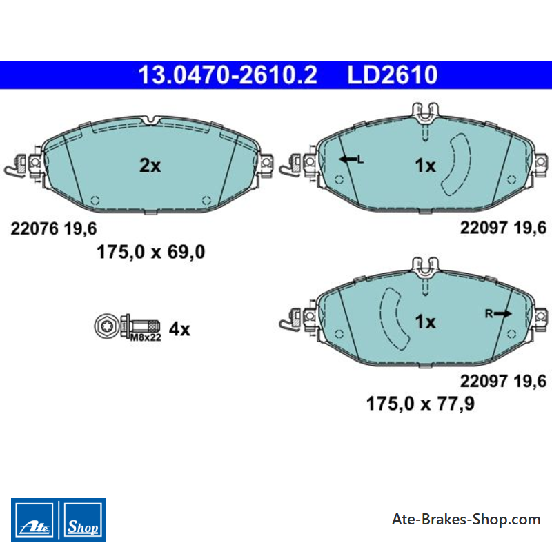 ATE original ceramic brake pads (13047026102) for Mercedes-Benz