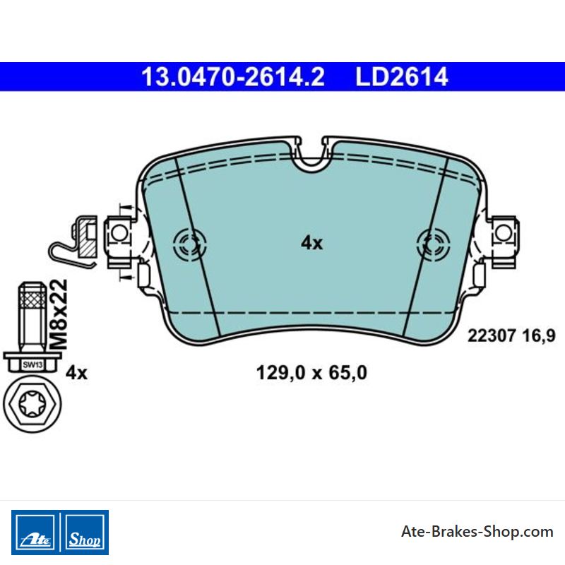 ATE original ceramic brake pads (13047026142) for Audi, Volkswagen (VW)