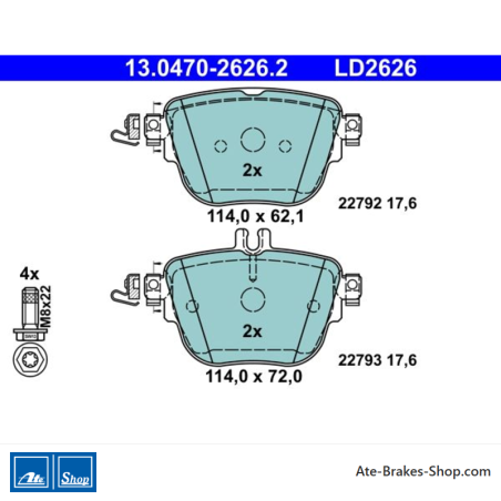 ATE original ceramic brake pads (13047026262) for Mercedes-Benz