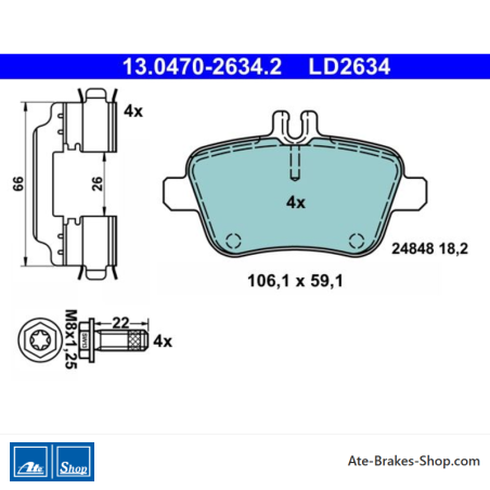 ATE original ceramic brake pads (13047026342) for Mercedes-Benz