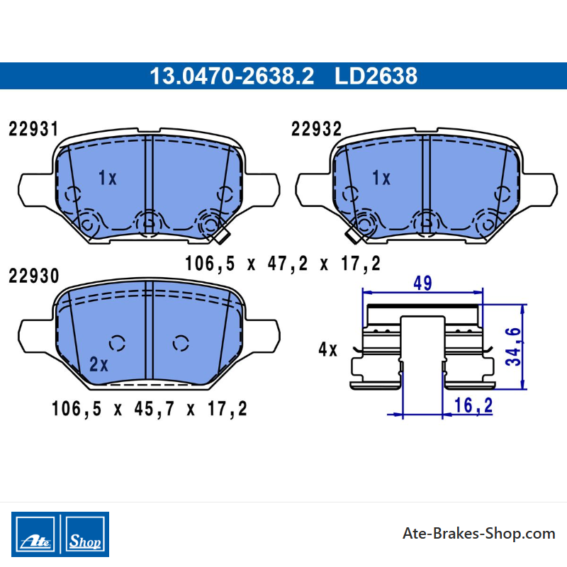 ATE originale Keramikbremsbeläge (13047026382) für Chevrolet, Opel