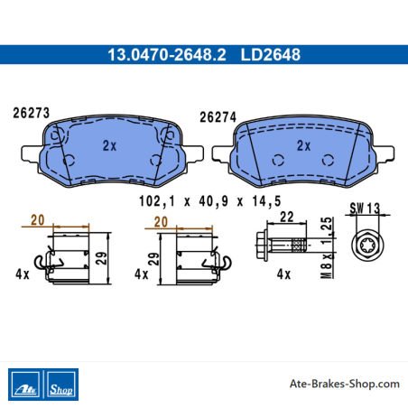 ATE originale Keramikbremsbeläge (13047026482) für Ford