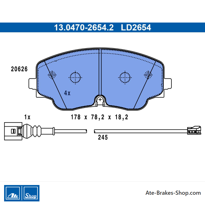ATE original ceramic brake pads (13047026542) for Volkswagen (VW)