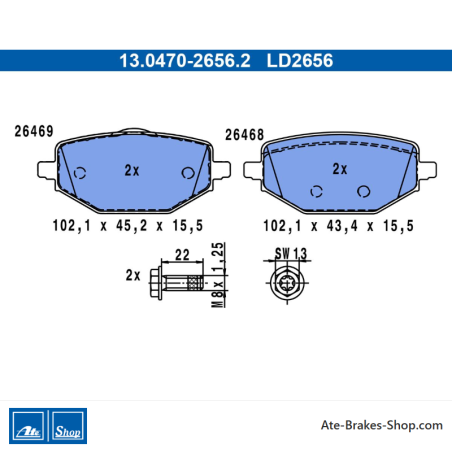 ATE originele keramische remblokken (13047026562) voor Mitsubishi, Renault