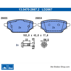 ATE original ceramic brake pads (13047026672) for Renault