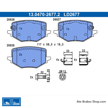 ATE original ceramic brake pads (13047026772) for Nissan
