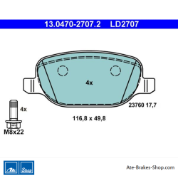 ATE originele keramische remblokken (13047027072) voor Alfa Romeo, Lancia