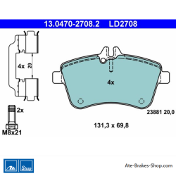 ATE plaquettes de frein en céramique d’origine (13047027082) pour Mercedes-Benz