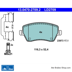 ATE originele keramische remblokken (13047027092) voor Dacia, Lada, Mercedes-Benz, Nissan, Renault