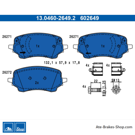ATE originale Bremsbeläge (13046026492) für Ford