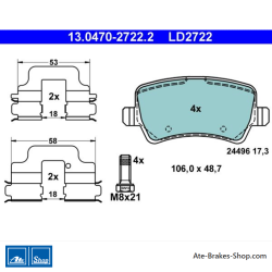 ATE original ceramic brake pads (13047027222) for Ford, Land Rover, Volvo