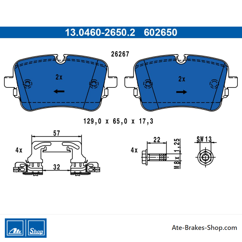 ATE pastillas de freno originales (13046026502) para Audi, Volkswagen (VW)