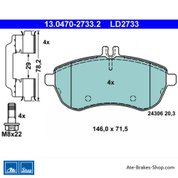 ATE plaquettes de frein en céramique d’origine (13047027332) pour Mercedes-Benz