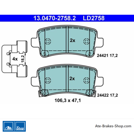 ATE plaquettes de frein en céramique d’origine (13047027582) pour Opel