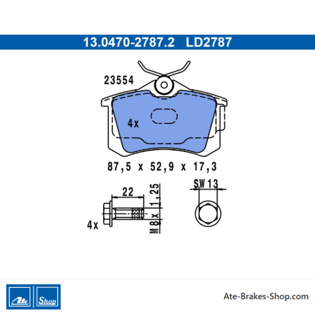 ATE pastillas de freno cerámicas originales (13047027872) para Audi, Seat, Skoda, Volkswagen (VW)