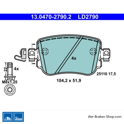 ATE original ceramic brake pads (13047027902) for Audi, Seat, Skoda, Volkswagen (VW)