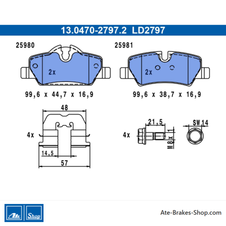 ATE original ceramic brake pads (13047027972) for Mini