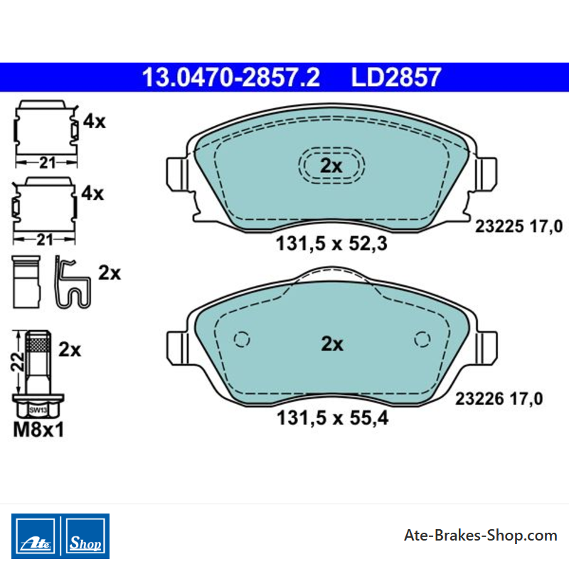 ATE original ceramic brake pads (13047028572) for Opel