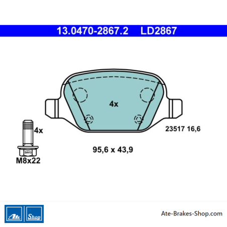 ATE originale Keramikbremsbeläge (13047028672) für Alfa Romeo, Fiat, Lancia
