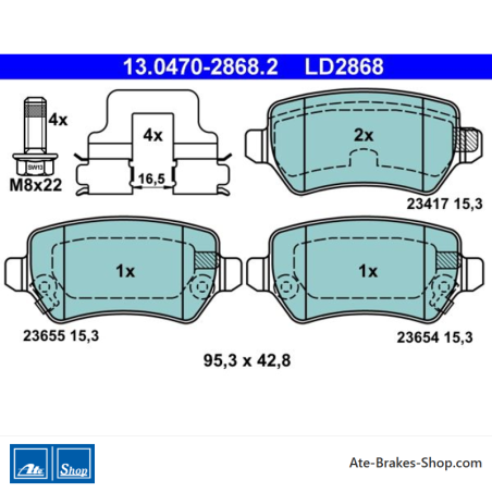 ATE originele keramische remblokken (13047028682) voor Kia, Opel