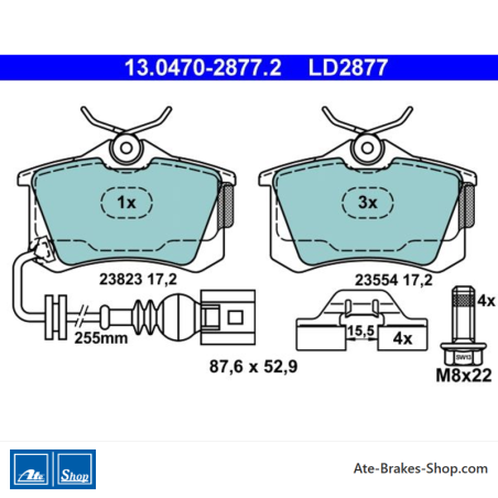 ATE originale Keramikbremsbeläge (13047028772) für Seat, Volkswagen (VW)