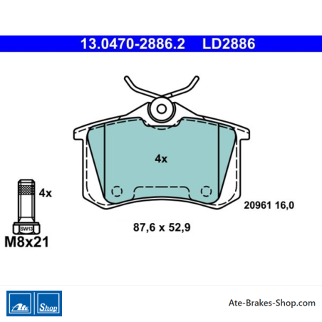 ATE pastillas de freno cerámicas originales (13047028862) para Audi, Seat, Skoda, Volkswagen (VW)