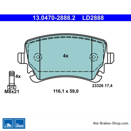 ATE originele keramische remblokken (13047028882) voor Audi
