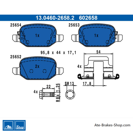 ATE original brake pads (13046026582) for Fiat