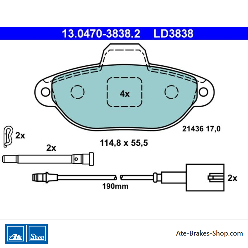 ATE originalen Keramikbremsbelägen (13047038382) für Fiat, Ford