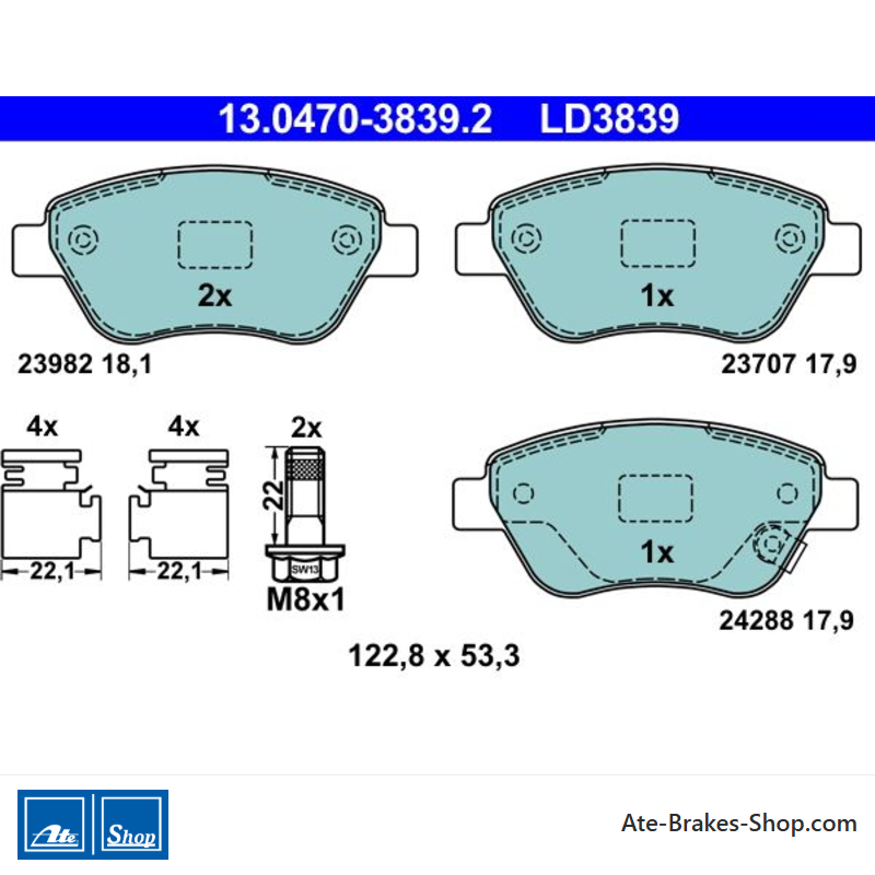 ATE pastillas de freno cerámicas originales (13047038392) para Opel
