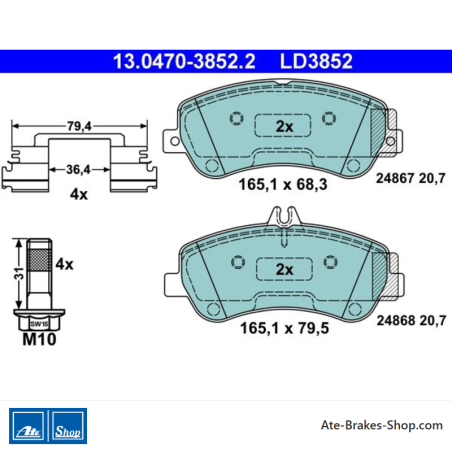 ATE plaquettes de frein en céramique d’origine (13047038522) pour Mercedes-Benz