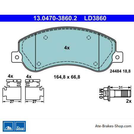 ATE original ceramic brake pads (13047038602) for Volkswagen (VW)
