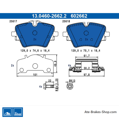 ATE original brake pads (13046026622) for BMW, Mini