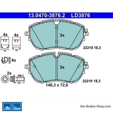 ATE original ceramic brake pads (13047038762) for Citroën, Opel, Peugeot, Vauxhall