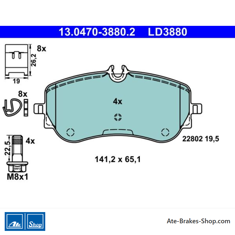 ATE plaquettes de frein en céramique d’origine (13047038802) pour MAN, Volkswagen (VW)