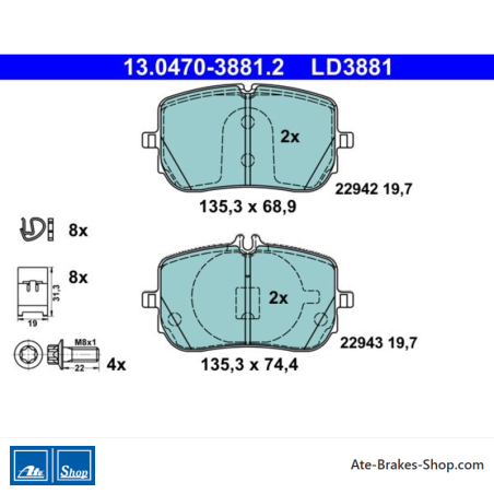 ATE originele keramische remblokken (13047038812) voor Mercedes-Benz