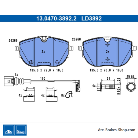 ATE originele keramische remblokken (13047038922) voor Volkswagen (VW)