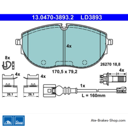 ATE originalen keramischen Bremsbelägen (13047038932) für Volkswagen (VW)