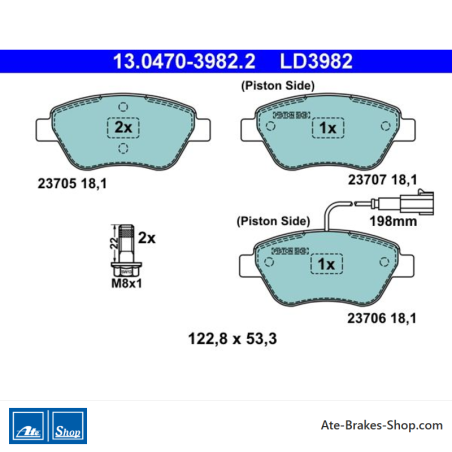 ATE original ceramic brake pads (13047039822) for Fiat