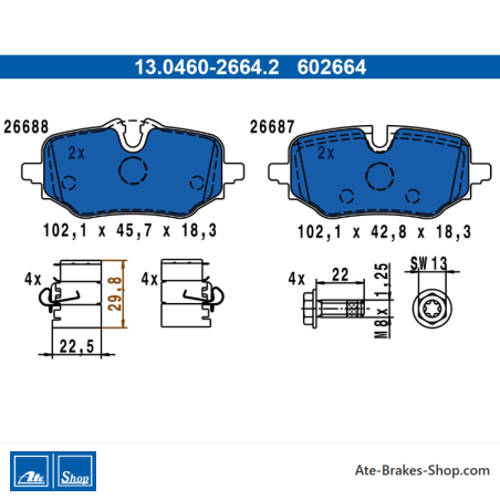 ATE originale Bremsbeläge (13046026642) für BMW, Mini