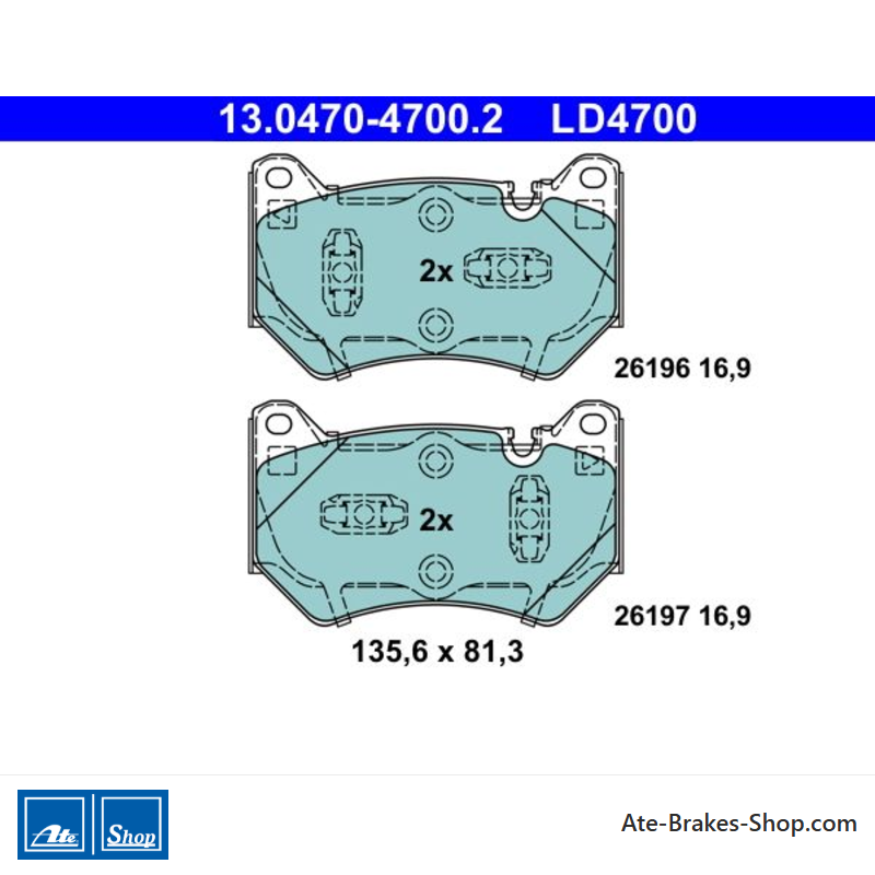 ATE original ceramic brake pads (13047047002) for Audi