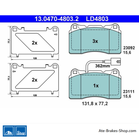 ATE originele keramische remblokken (13047048032) voor Alfa Romeo