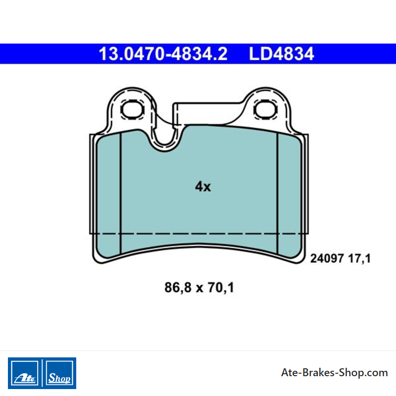 ATE plaquettes de frein en céramique d’origine (13047048342) pour Volkswagen (VW)