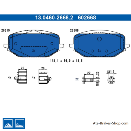 ATE originele remblokken (13046026682) voor Citroën, Opel, Peugeot, Toyota, Vauxhall