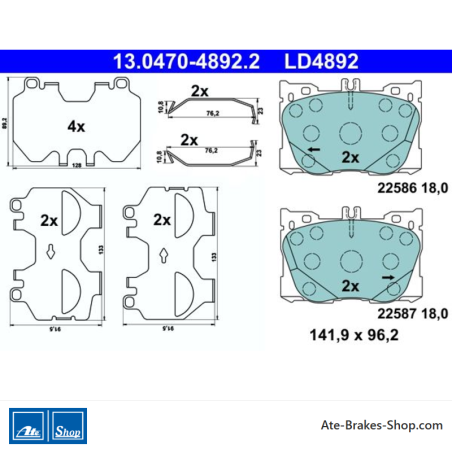 ATE plaquettes de frein en céramique d’origine (13047048922) pour Mercedes-Benz