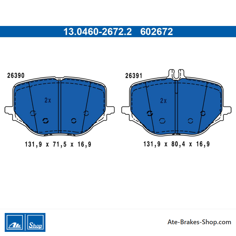 ATE original brake pads (13046026722) for Mercedes-Benz